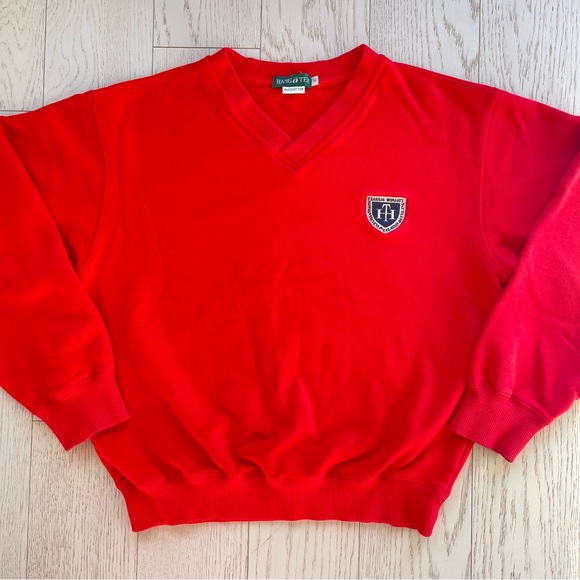 Vintage 90s Hang Ten 100% Pure Cotton Embroidered Logo Crewneck Red Sweatshirt - Picture 1 of 15
